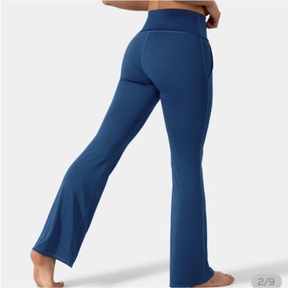 Halara Blue Super High Waistband Foldover Pocket Full Length Flare Leggings XS
